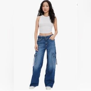 AE Dreamy Drape Stretch Super High-Waisted Cargo Baggy Wide-Leg Jean